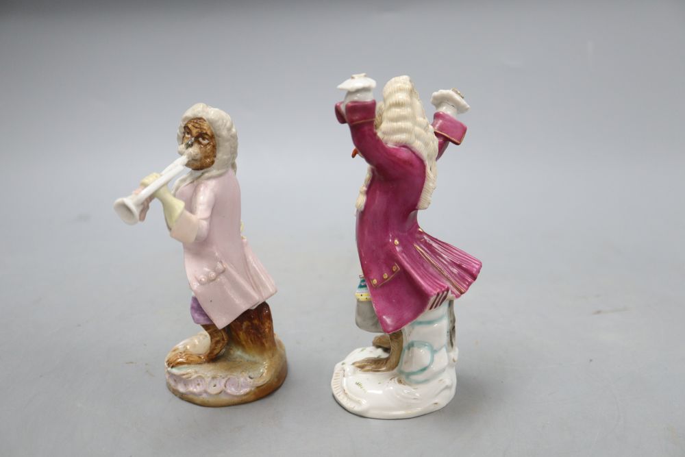 Two German porcelain monkey band figures, height 15cm (a.f.)